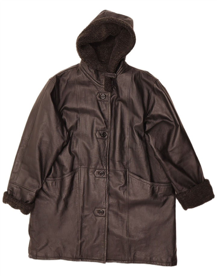 Casaco de couro com capuz feminino clássico moderno Reino Unido 22 3XL couro preto