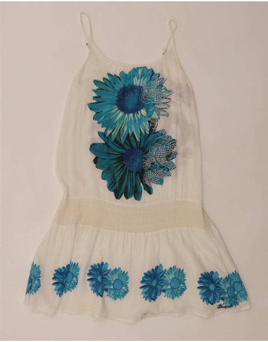 Desigual Vestido de praia feminino UK 10 pequeno floral branco