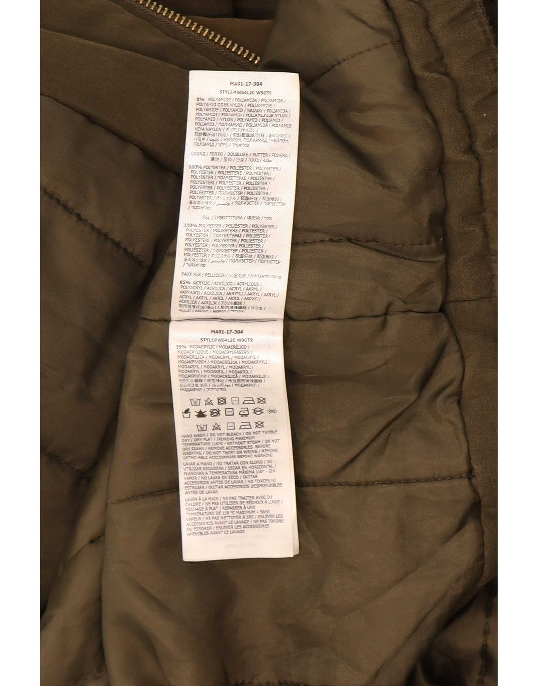 Jaqueta feminina Parka com capuz grande Guess Reino Unido 6 XS cáqui poliéster