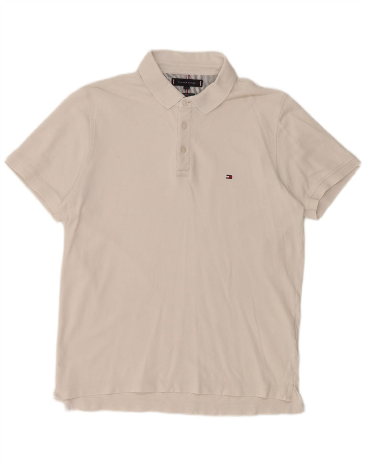 Camisa polo masculina Tommy Hilfiger Slim Fit grande algodão branco