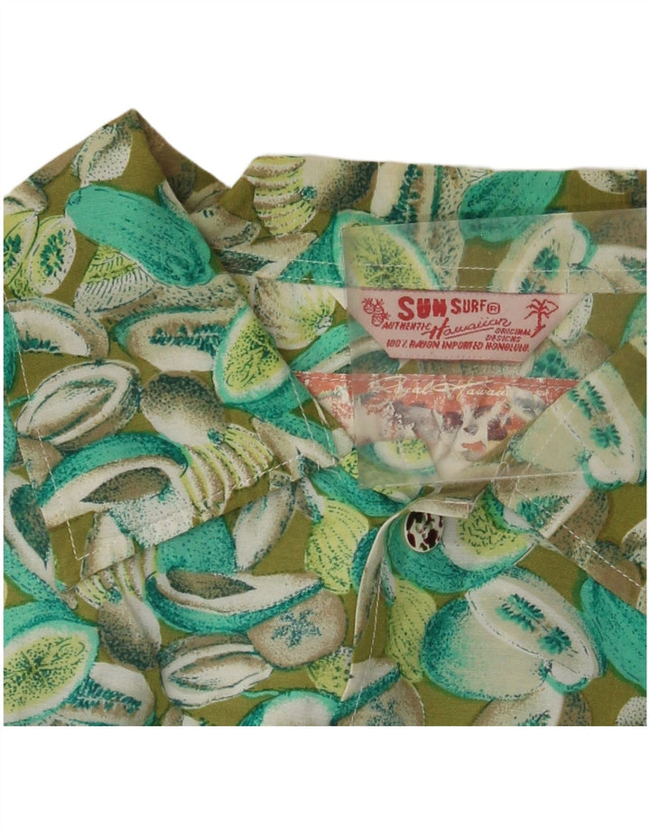 Vintage masculino abstrato Padrão camisa de manga curta rayon verde médio
