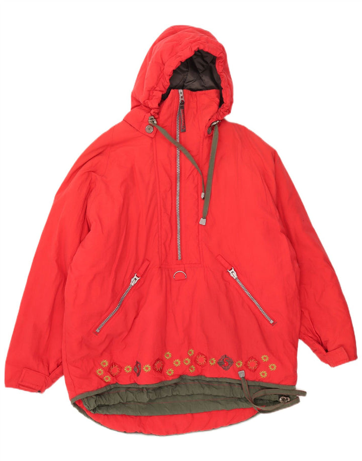 Jaqueta corta-vento vintage feminina com capuz grande UE 38/40 vermelho médio