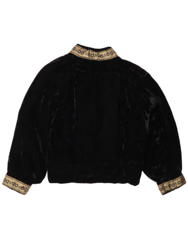Jaqueta blazer feminina vintage de veludo Reino Unido 16 grande bloco colorido preto