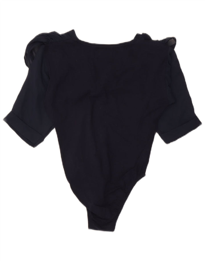Body feminino vintage UK 8 pequeno azul marinho floral