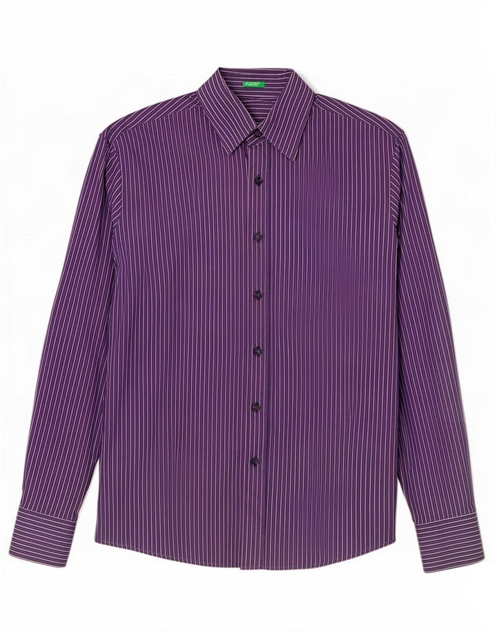 Camisa masculina Benetton média listrada azul marinho