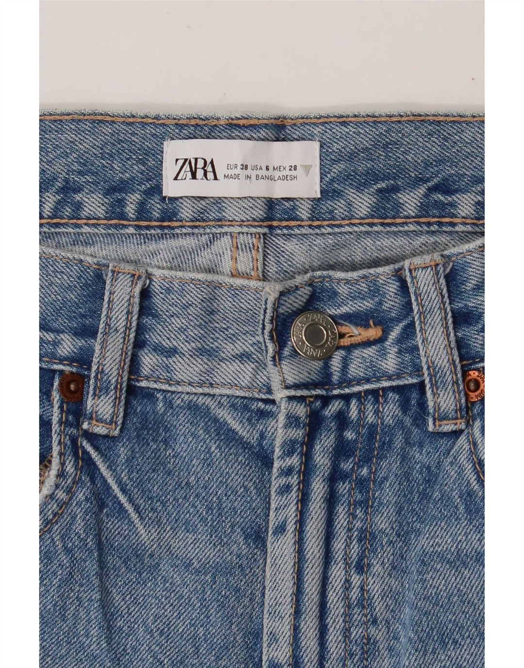 Zara Calça Jeans Feminina Crop Straight EU 38 Pequeno W28 L25 Azul