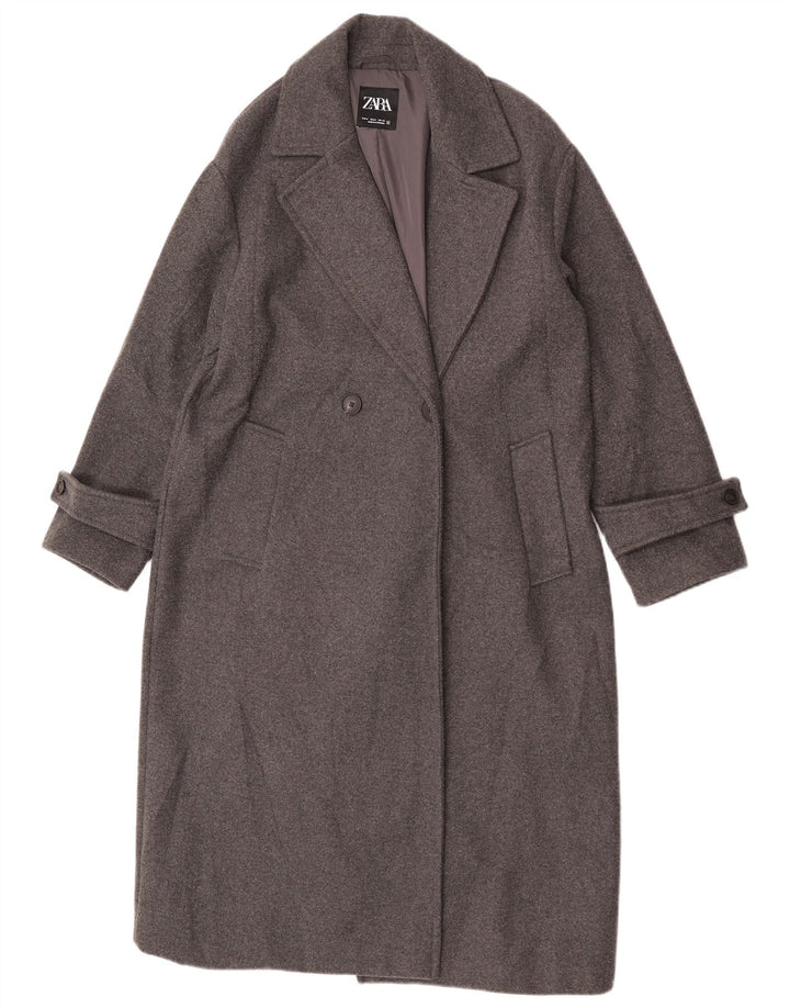 Casaco feminino Zara com peito duplo UK 14 poliéster cinza médio