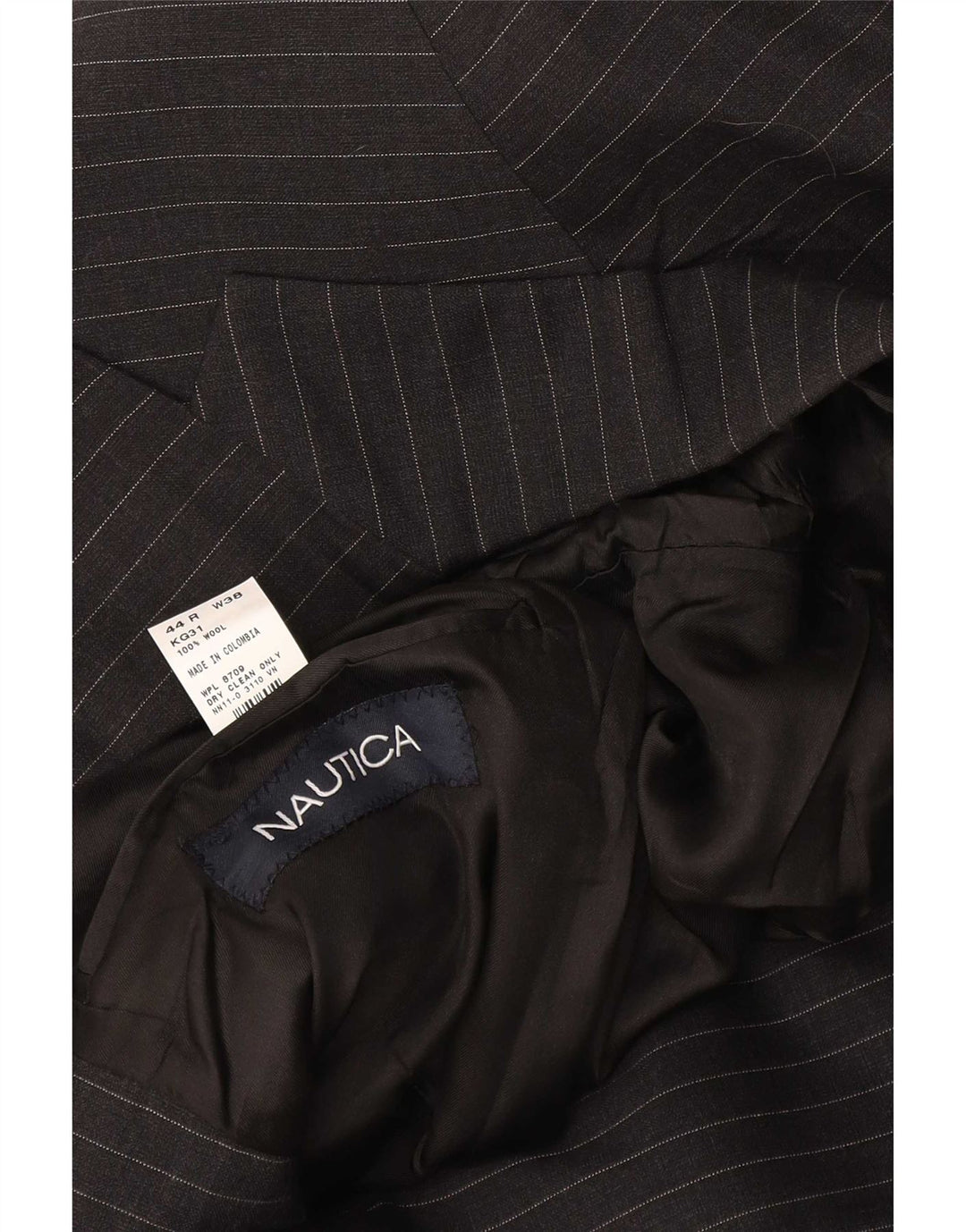 Jaqueta blazer masculina Nautica com 3 botões UK 44 2XL lã listrada preta