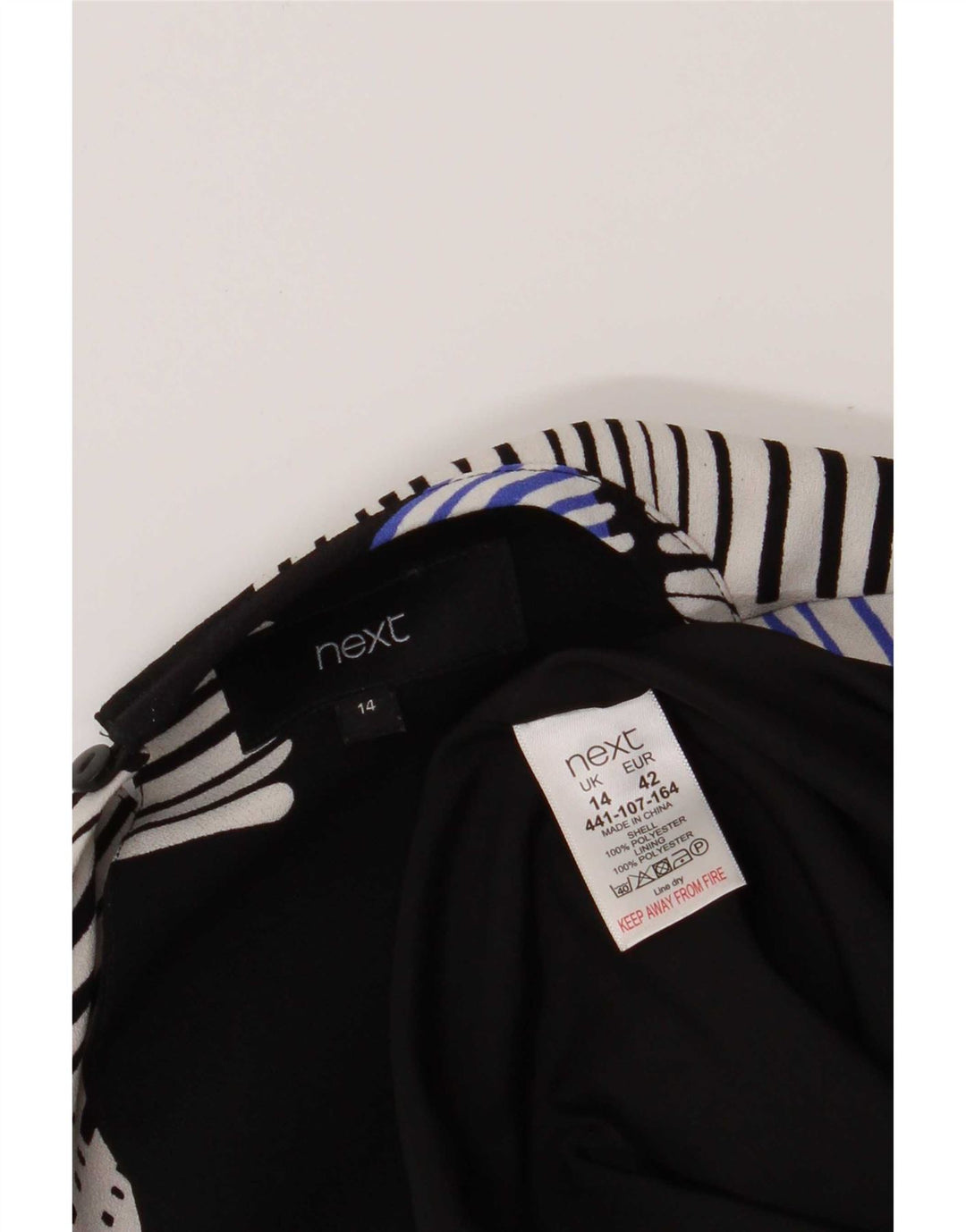 Próximo Vestido Shift Feminino UK 14 Grande Poliéster Geométrico Preto