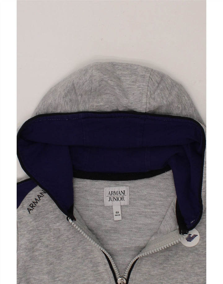 ARMANI JUNIOR Boys Hooded Zip Hoodie Sweater 3-4 Years Grey Colourblock Vintage Armani Junior and Second-Hand Armani Junior from Messina Hembry 