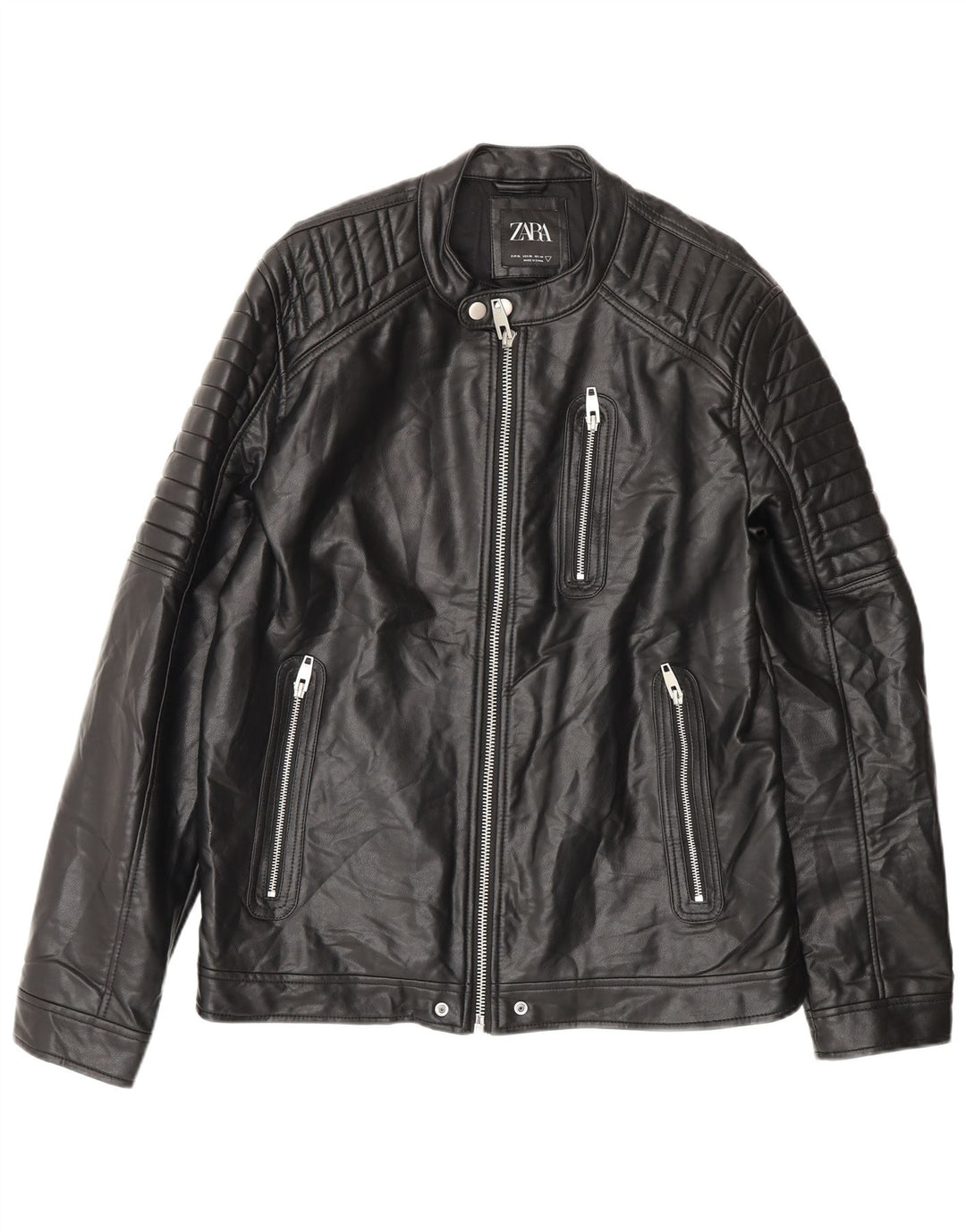 Zara Jaqueta masculina de couro sintético UK 42 XL poliéster preto