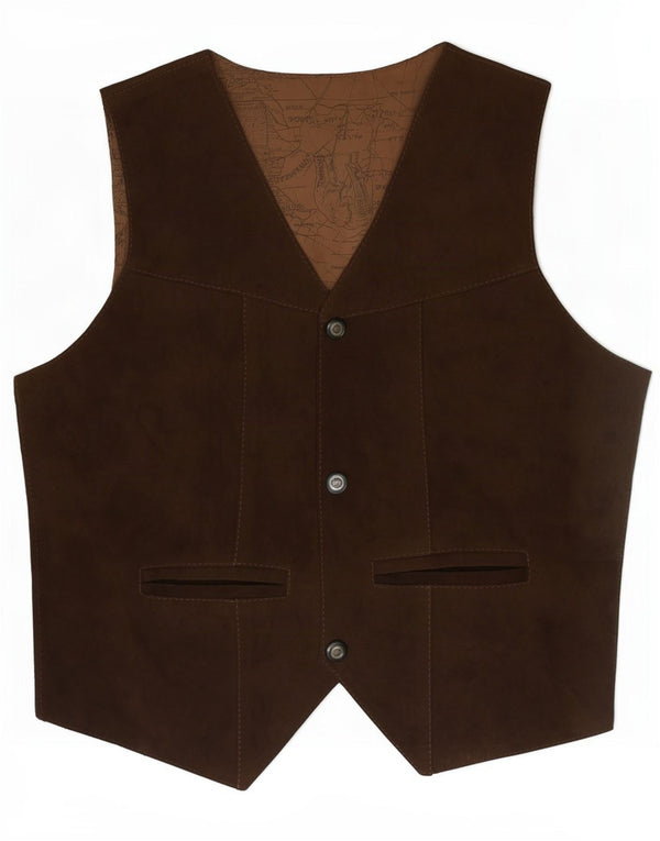 Colete vintage masculino de camurça pequeno marrom
