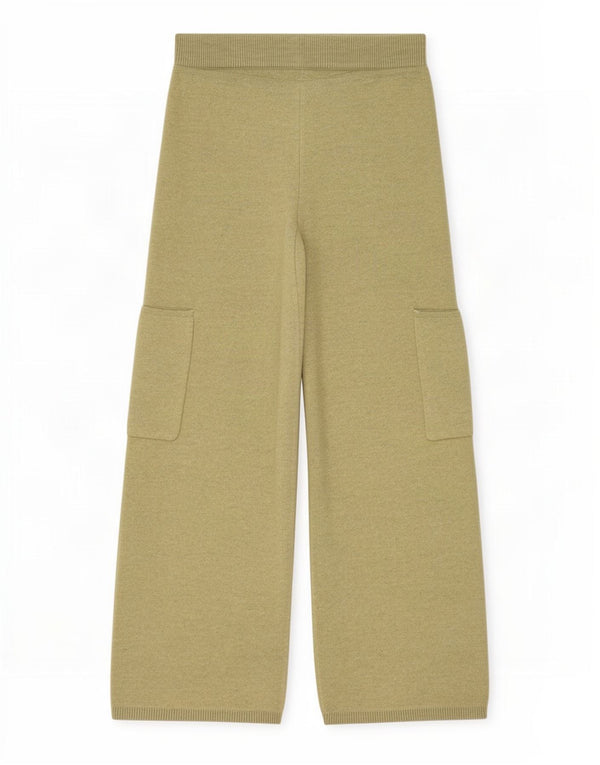 Calça cargo feminina Zara com perna larga em malha 13-14 anos W26 L25 Poliéster cáqui