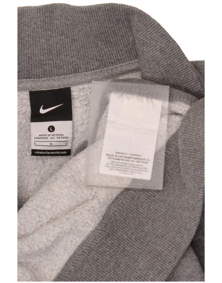 Moletom masculino Nike com zíper e gola alta, moletom grande cinza manchado de algodão
