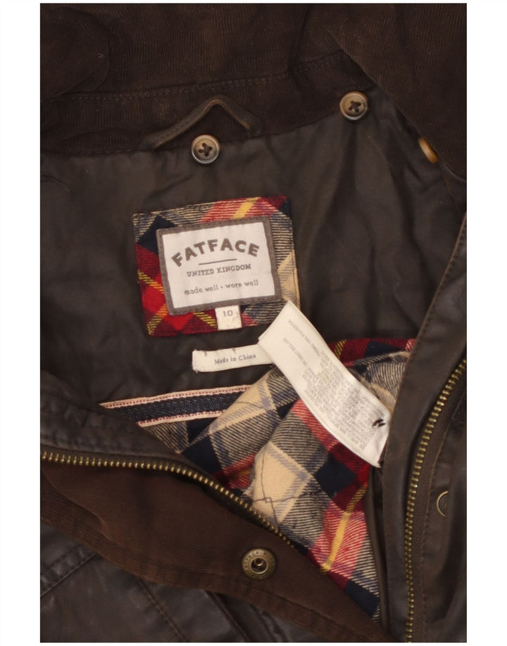 Jaqueta feminina de algodão encerado grande FAT FACE Reino Unido 10 algodão marrom pequeno