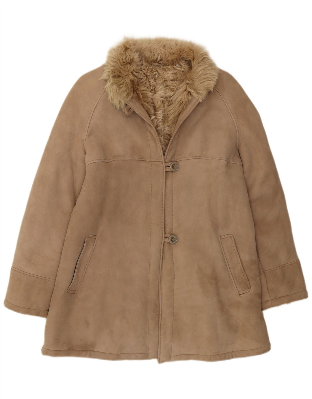Jaqueta Shearling Feminina Vintage UK 8 Pequena Marrom