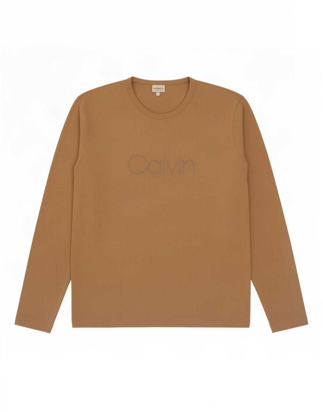 Calvin Klein Camiseta masculina gráfica manga comprida grande bege