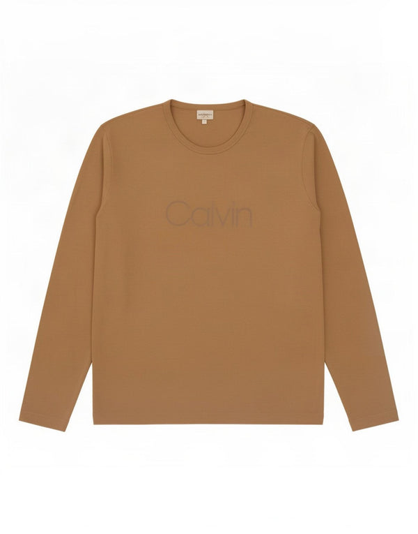 Calvin Klein Camiseta masculina gráfica manga comprida grande bege