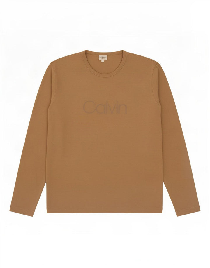 Calvin Klein Camiseta masculina gráfica manga comprida grande bege