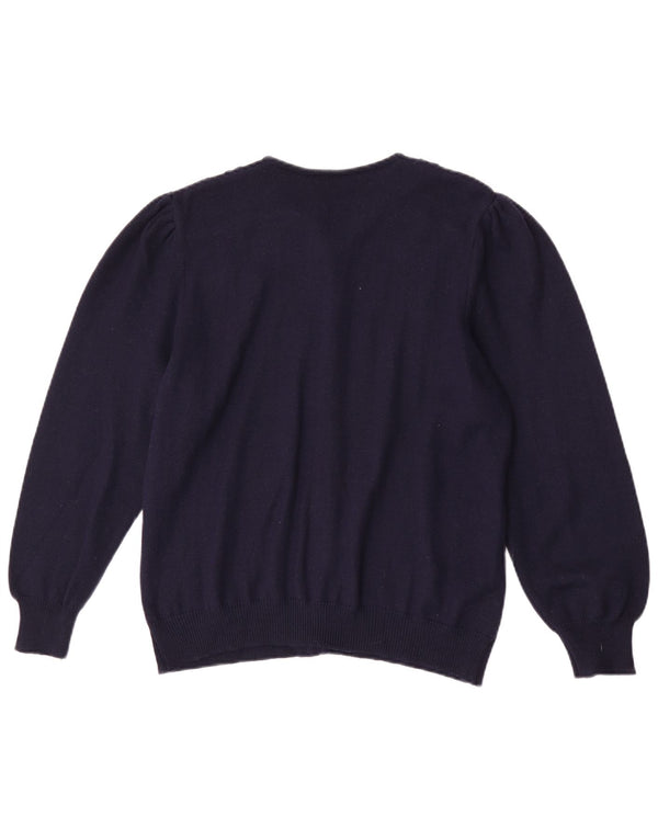 Suéter cardigã feminino vintage UK 14 Azul marinho médio