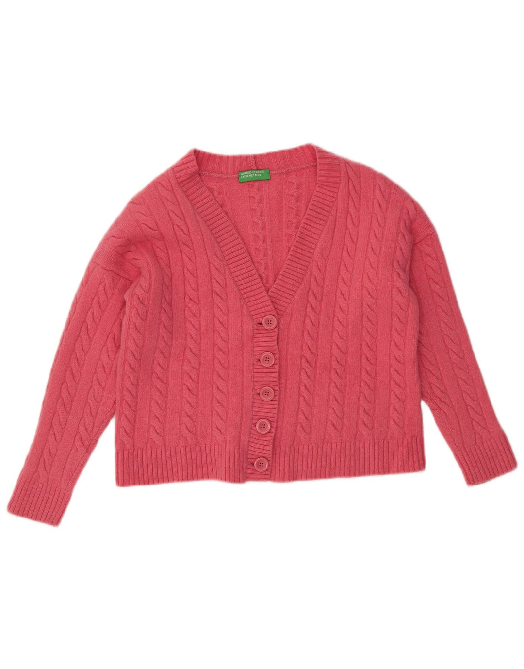 Suéter cardigã feminino BENETTON UK 14 lã rosa médio