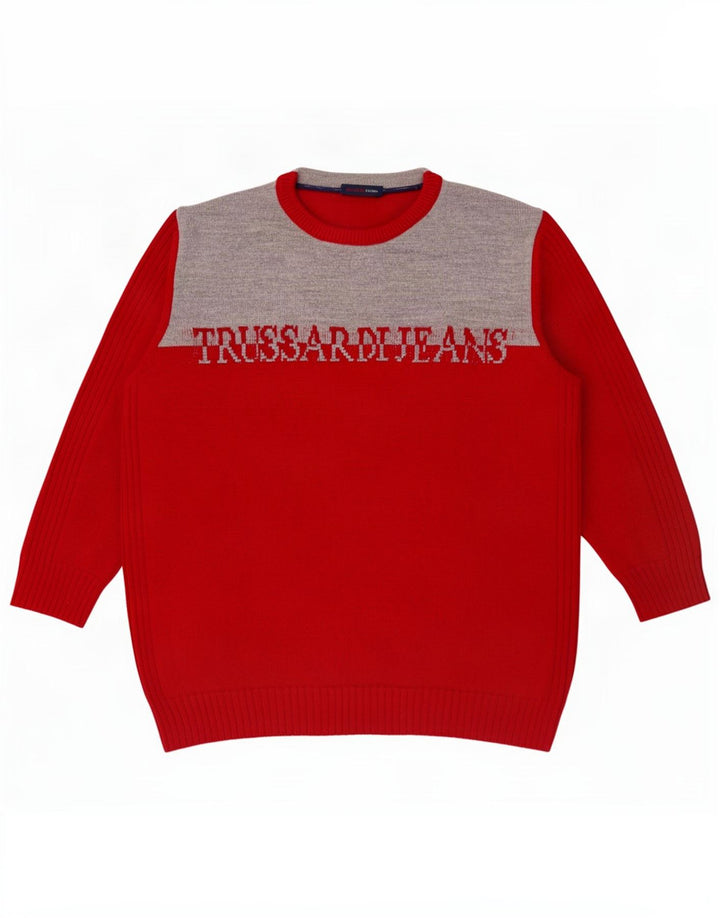 Suéter masculino Trussardi Jeans com gola redonda e bloco colorido vermelho médio