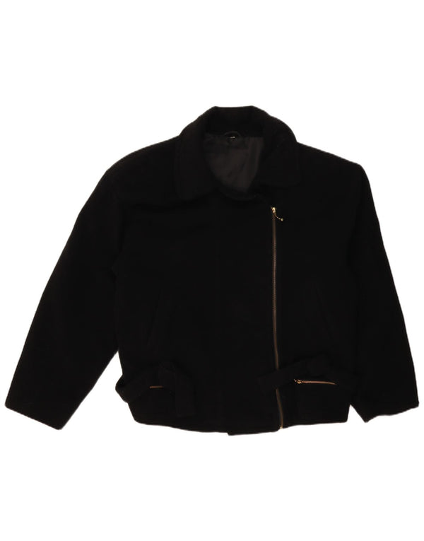 Jaqueta de motociclista vintage feminina UK 14 grande preta