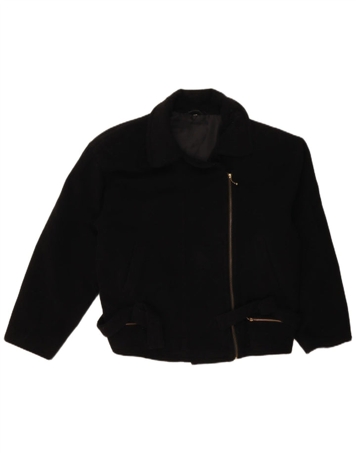 Jaqueta de motociclista vintage feminina UK 14 grande preta