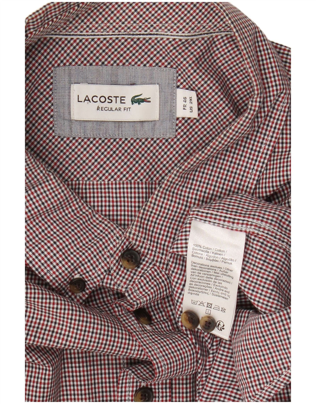 Lacoste Camisa masculina de manga curta regular fit 2XL algodão vermelho guingão
