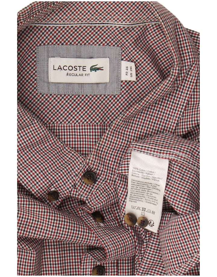 Lacoste Camisa masculina de manga curta regular fit 2XL algodão vermelho guingão