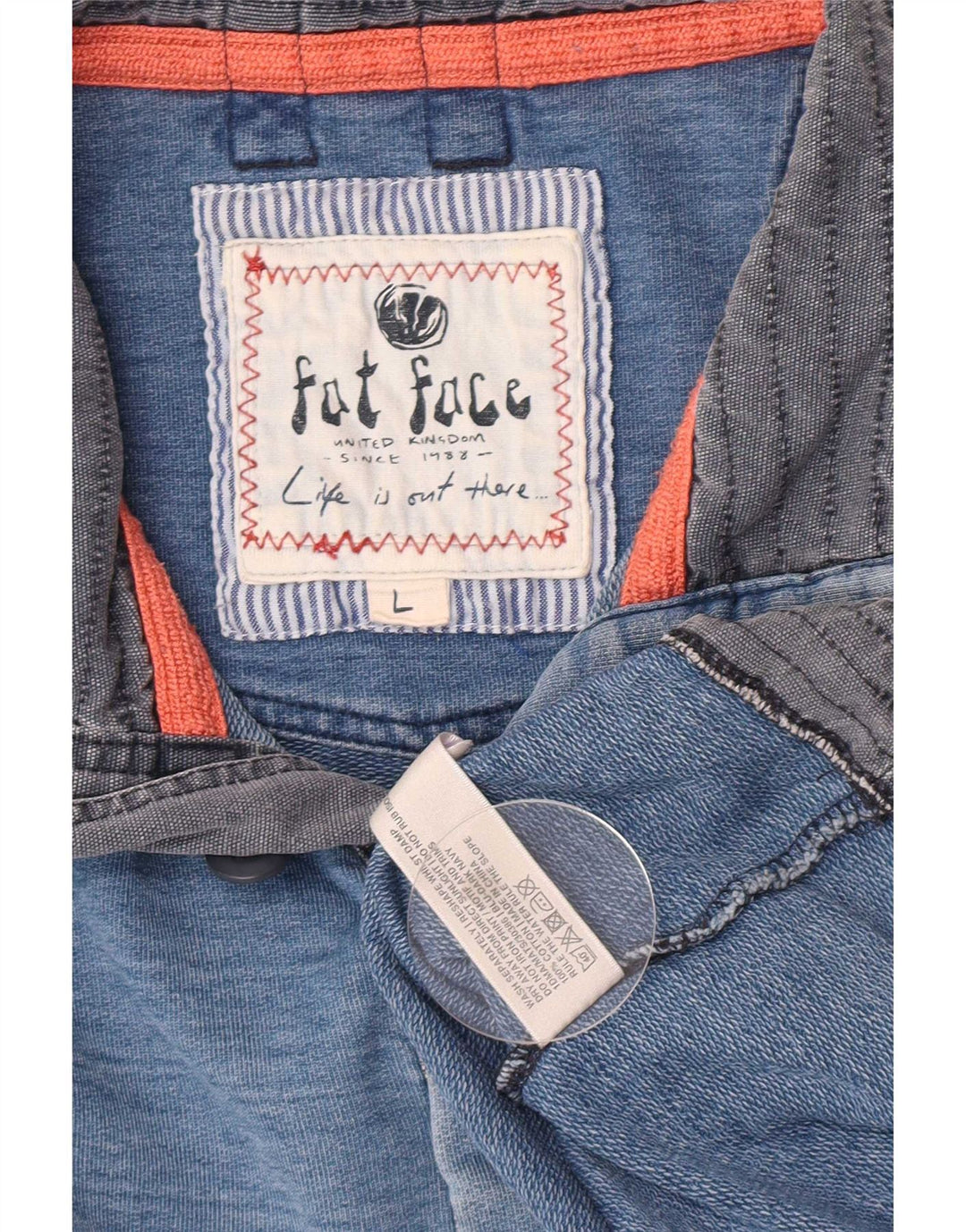 Fat Face Masculino Botão Pescoço Moletom Jumper Grande Algodão Riscas Azul