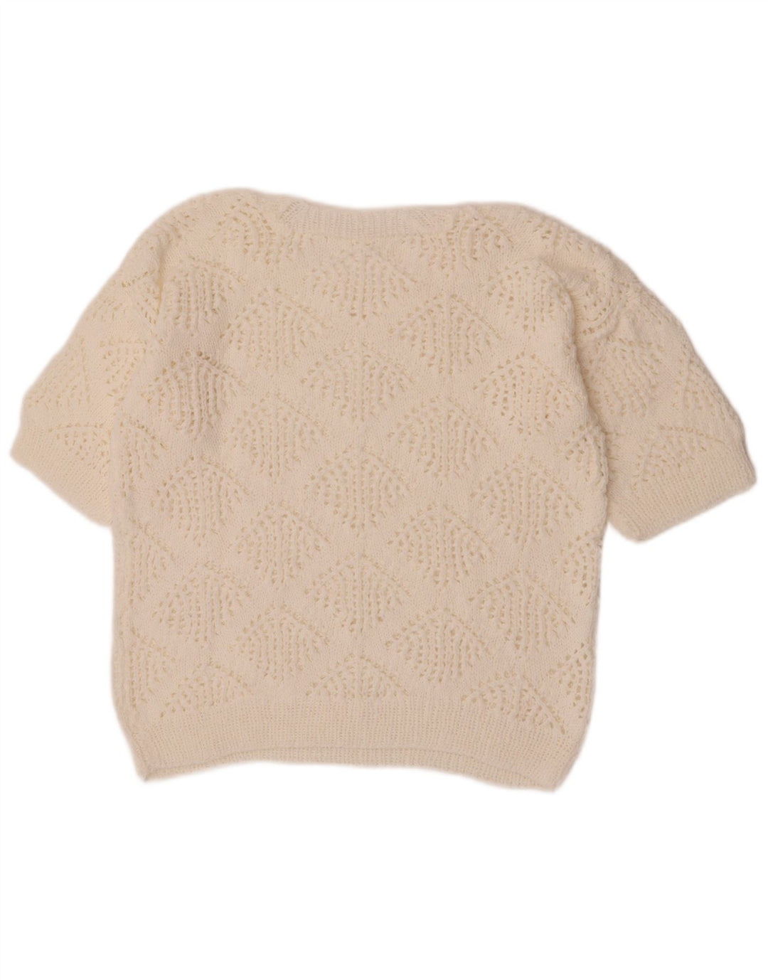 Suéter feminino vintage com gola redonda e gola redonda UK 14 médio branco