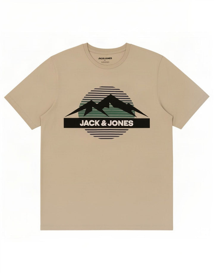 Camiseta gráfica masculina Jack & Jones Top médio de algodão off white