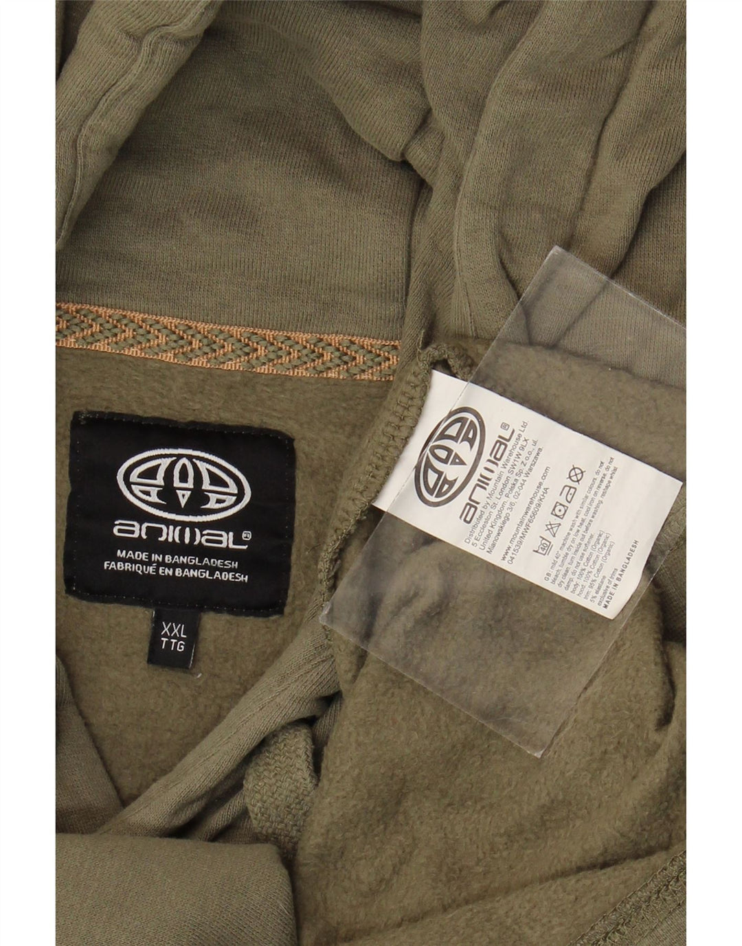 Animal masculino gráfico moletom com capuz 2XL algodão cáqui