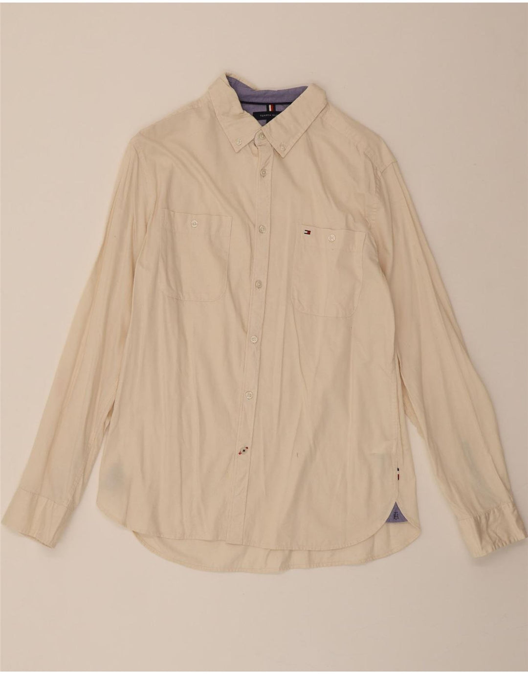 TOMMY HILFIGER Mens Slim Fit Shirt Large Beige Cotton Vintage Tommy Hilfiger and Second-Hand Tommy Hilfiger from Messina Hembry 