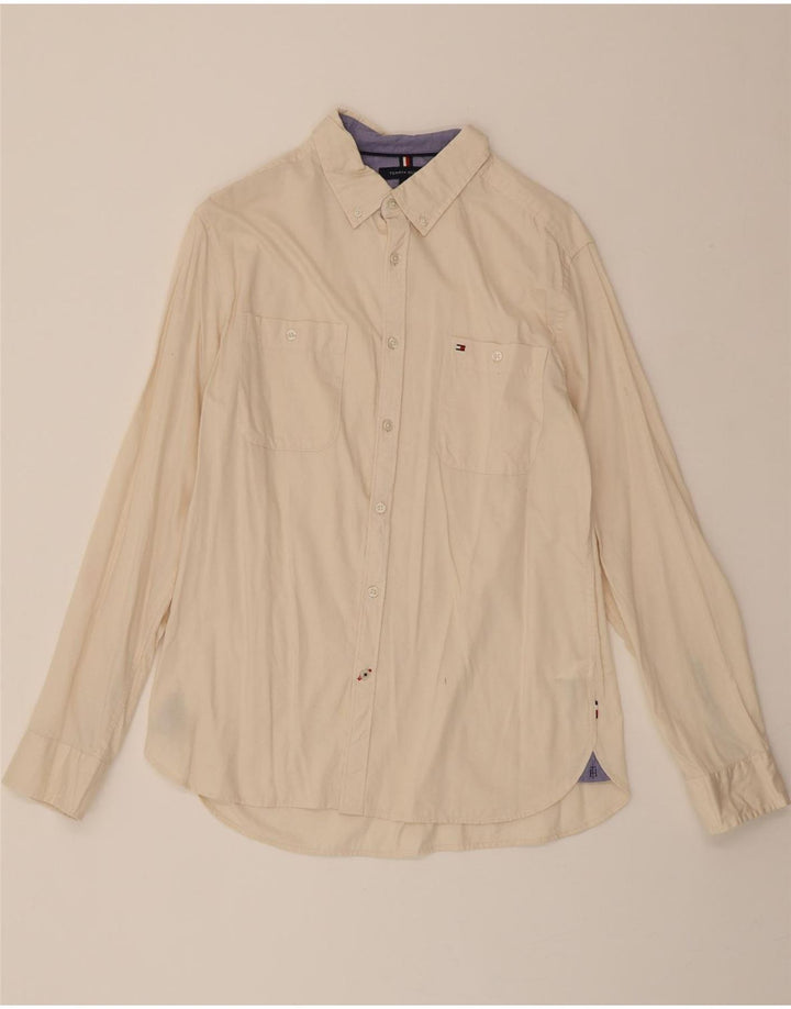 TOMMY HILFIGER Mens Slim Fit Shirt Large Beige Cotton Vintage Tommy Hilfiger and Second-Hand Tommy Hilfiger from Messina Hembry 