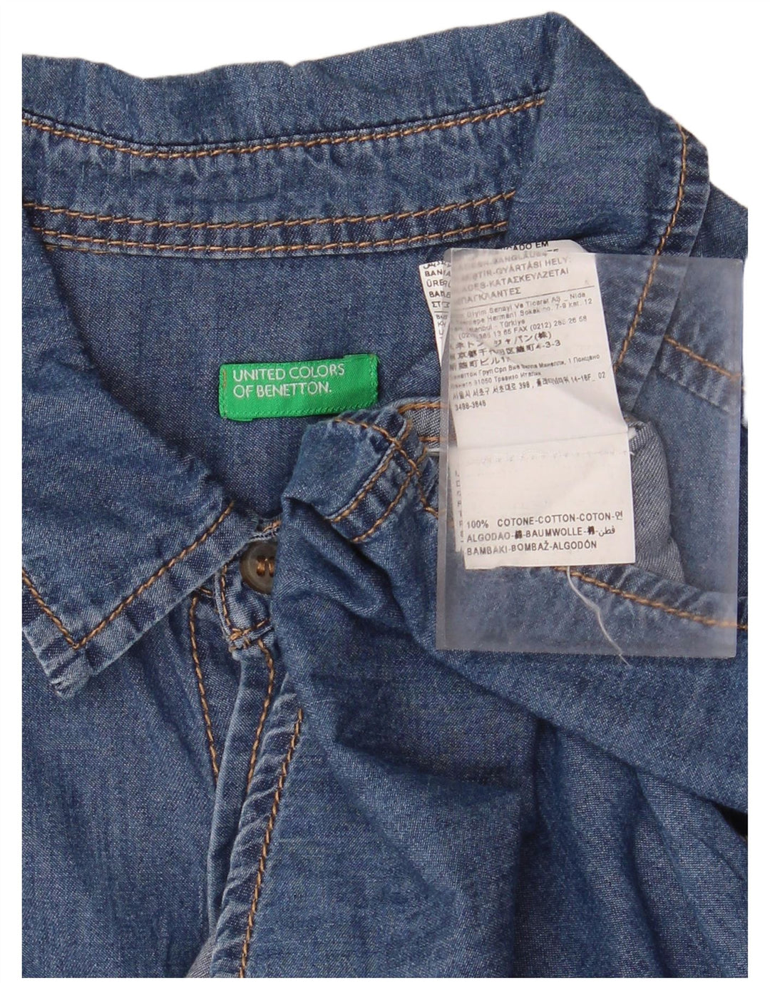 Camisa jeans masculina BENETTON 11-12 anos 2XL algodão azul