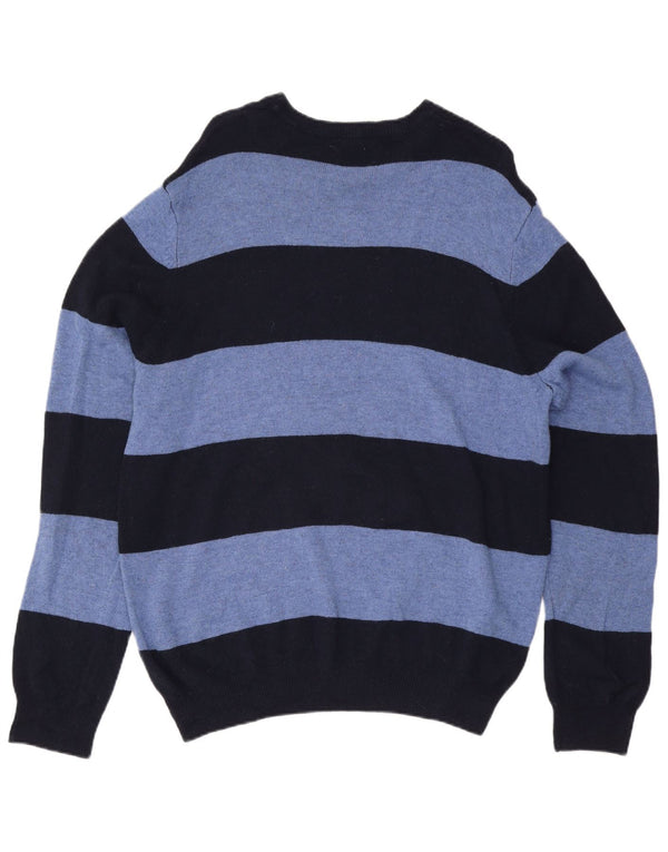 Suéter masculino Marks & Spencer com gola canoa XL de lã listrada azul marinho