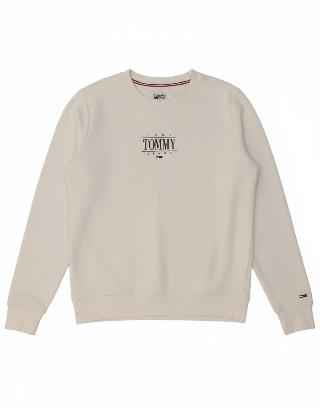 Suéter feminino TOMMY HILFIGER gráfico oversized UK 6 XS branco