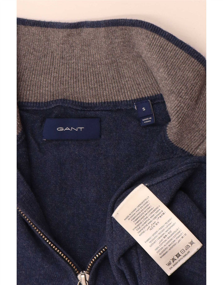 Suéter masculino Gant com zíper e gola pequena de algodão azul