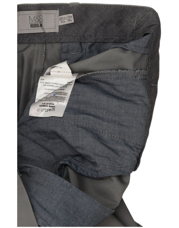 Calça masculina de terno reto Marks & Spencer W32 L29 algodão cinza