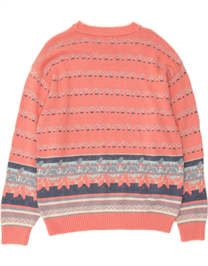FERRONE Mens Boat Neck Jumper Sweater Large Pink Fair Isle Cotton Vintage Ferrone and Second-Hand Ferrone from Messina Hembry 