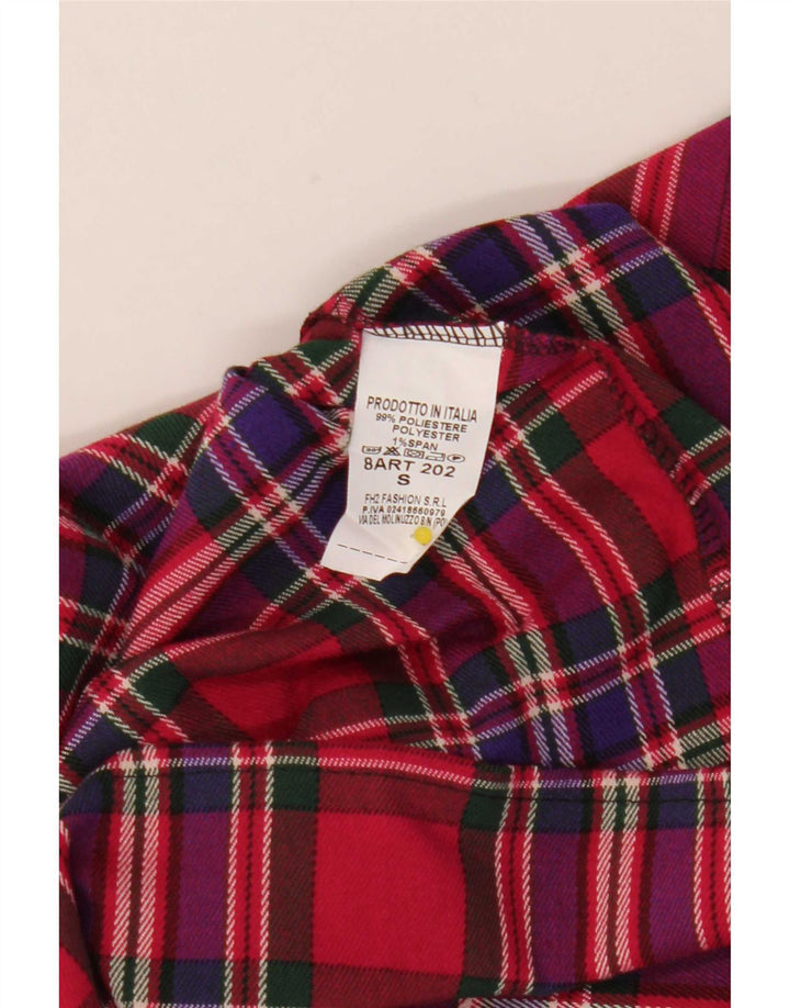 Mini saia plissada feminina vintage, poliéster xadrez vermelho pequeno W25