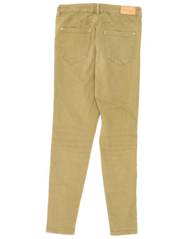 Calça skinny casual Zara para meninas 13-14 anos W26 L27 listrado cáqui