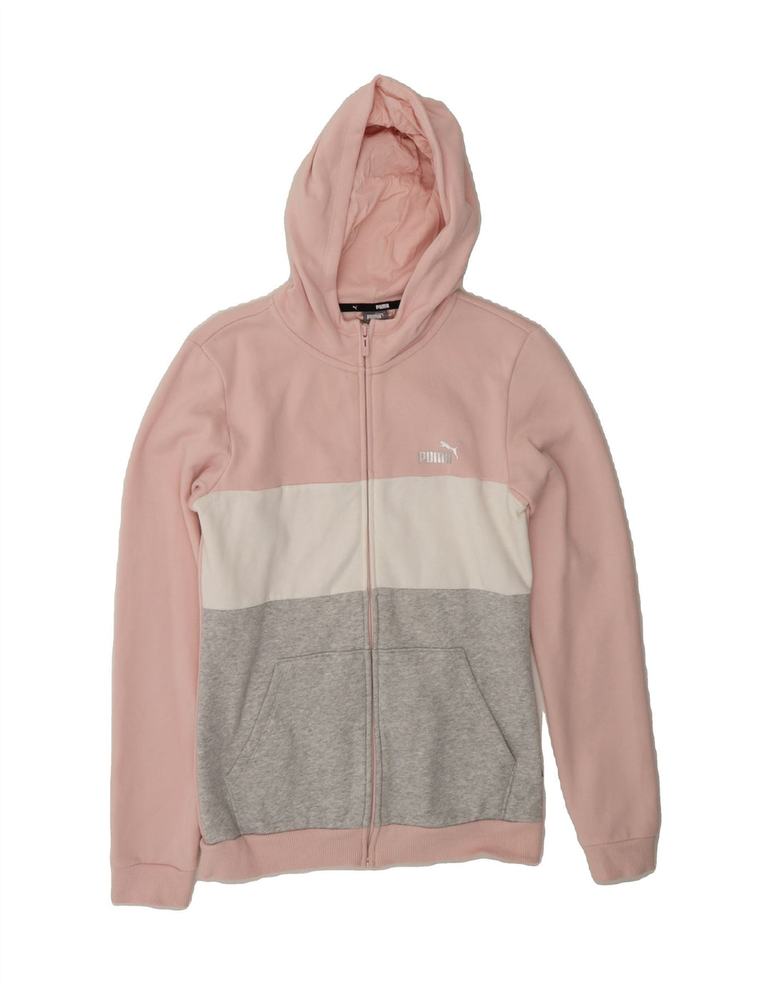 PUMA Girls Zip Hoodie Sweater 15-16 Years  Pink Colourblock Cotton Vintage Puma and Second-Hand Puma from Messina Hembry 