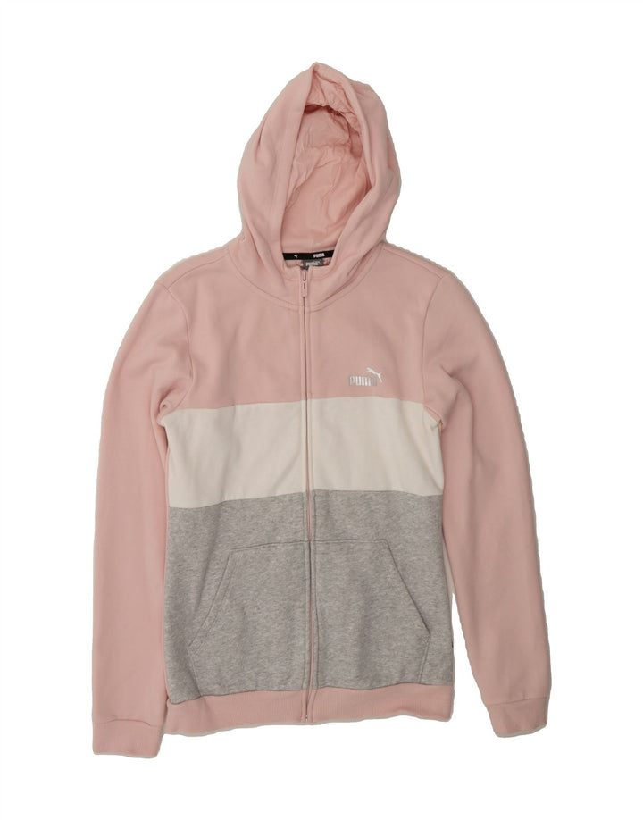 PUMA Girls Zip Hoodie Sweater 15-16 Years  Pink Colourblock Cotton Vintage Puma and Second-Hand Puma from Messina Hembry 