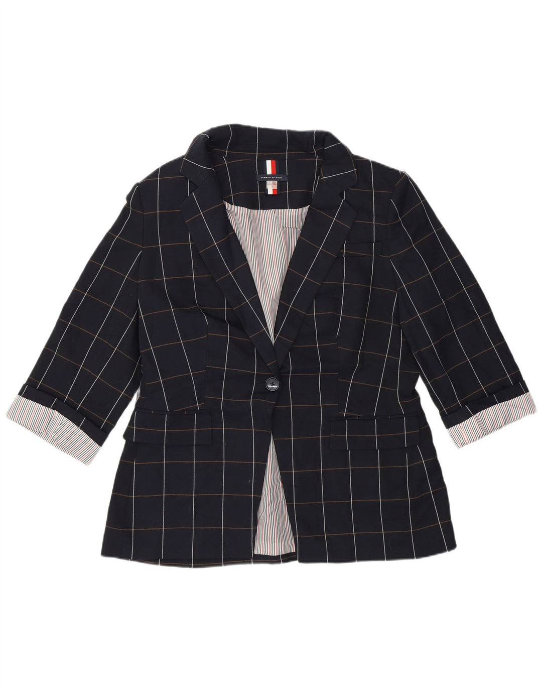 Jaqueta blazer feminina Tommy Hilfiger com 1 botão EUA 12 grande xadrez azul marinho