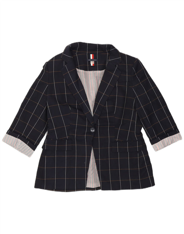 Jaqueta blazer feminina Tommy Hilfiger com 1 botão EUA 12 grande xadrez azul marinho