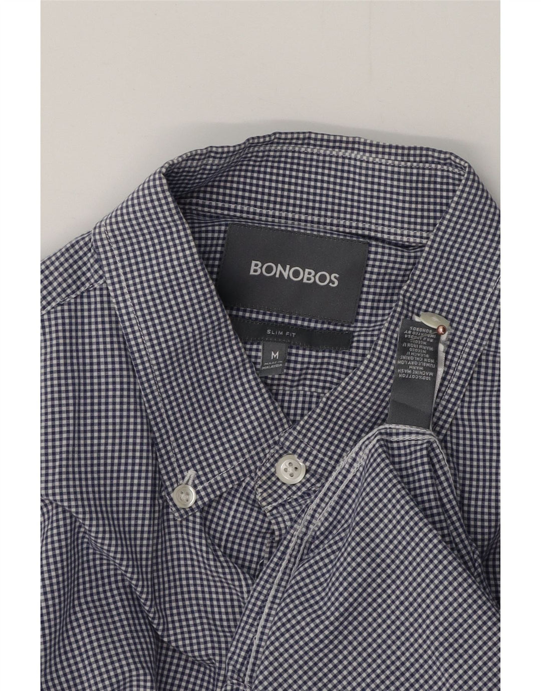 Camisa masculina slim fit BONOBOS de algodão guingão azul marinho médio