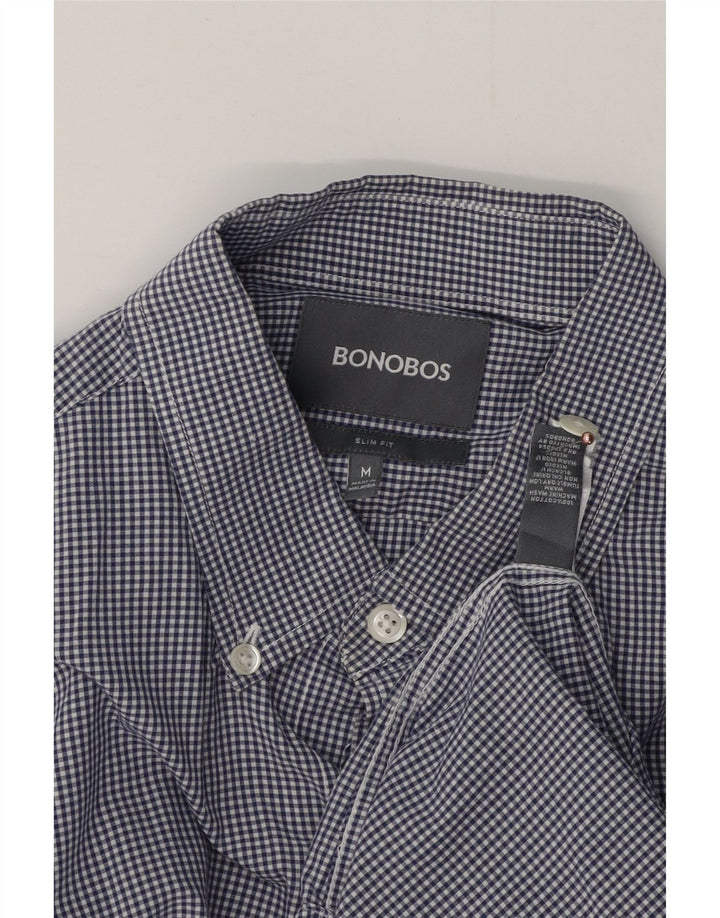 Camisa masculina slim fit BONOBOS de algodão guingão azul marinho médio